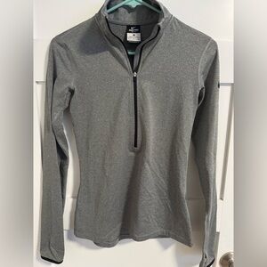 Nike Pro Dri-FIT Heathered Dark Gray Quarter-zip Fleece Lined Long Sleeve Top